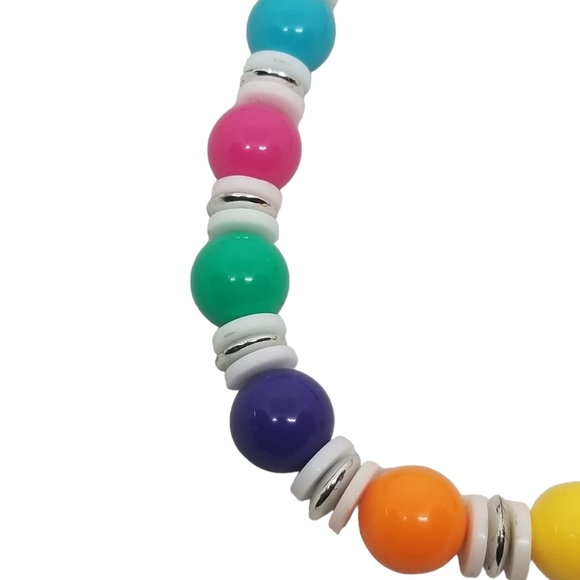 VINTAGE 1980s VIBRANT MULTICOLOR RAINBOW ACRYLIC BEAD NECKLACE - Picture 4 of 6